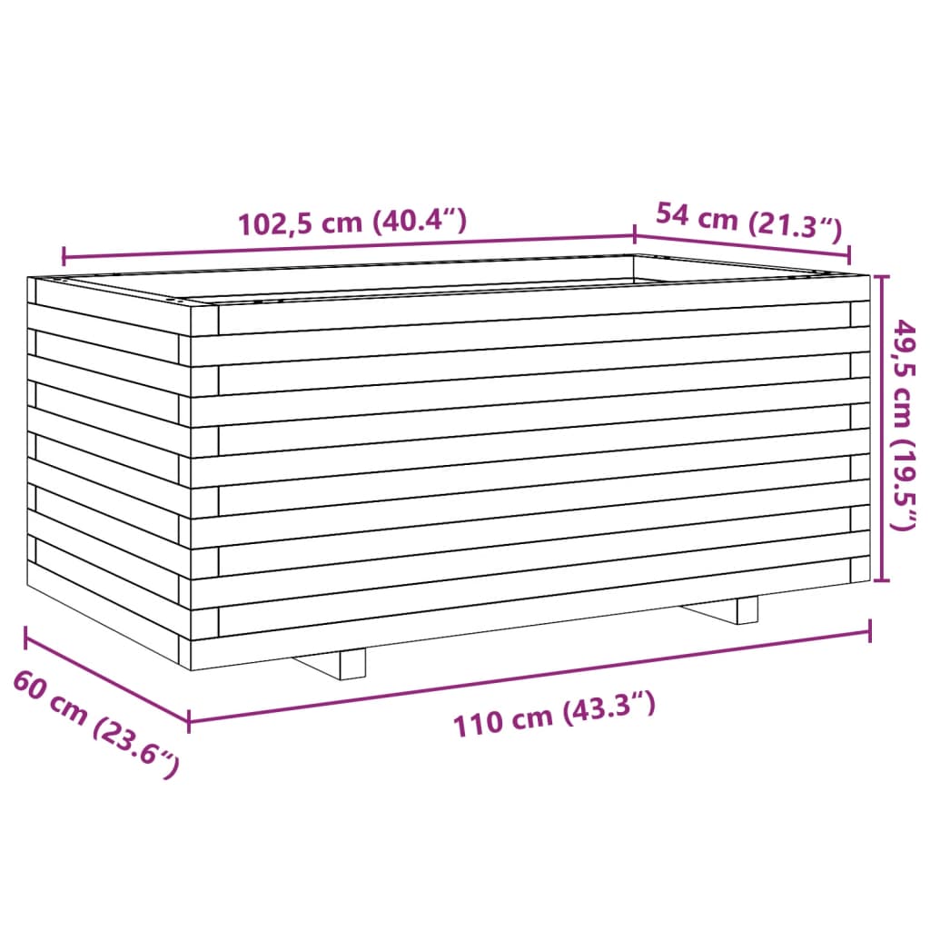 Plantekasse 110x60x49,5 cm heltre furu