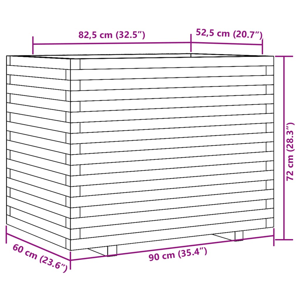 Plantekasse 90x60x72 cm heltre furu