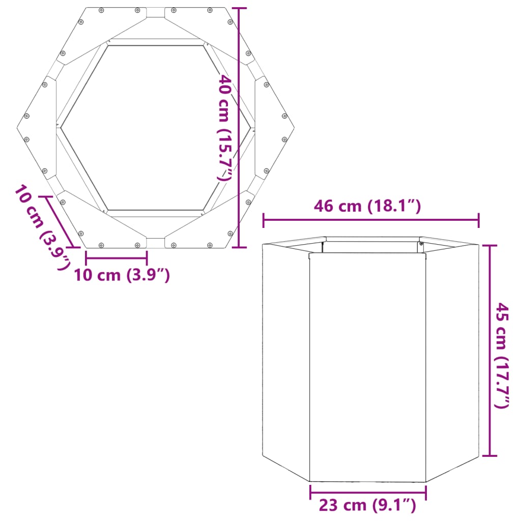 Plantekasse sekskantet 46x40x45 cm Forvitringsstål