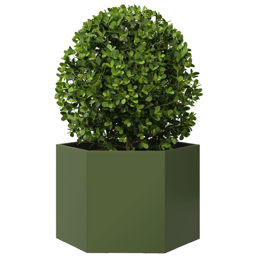 Plantekasse olivengrønn sekskantet 69x60x45 cm stål