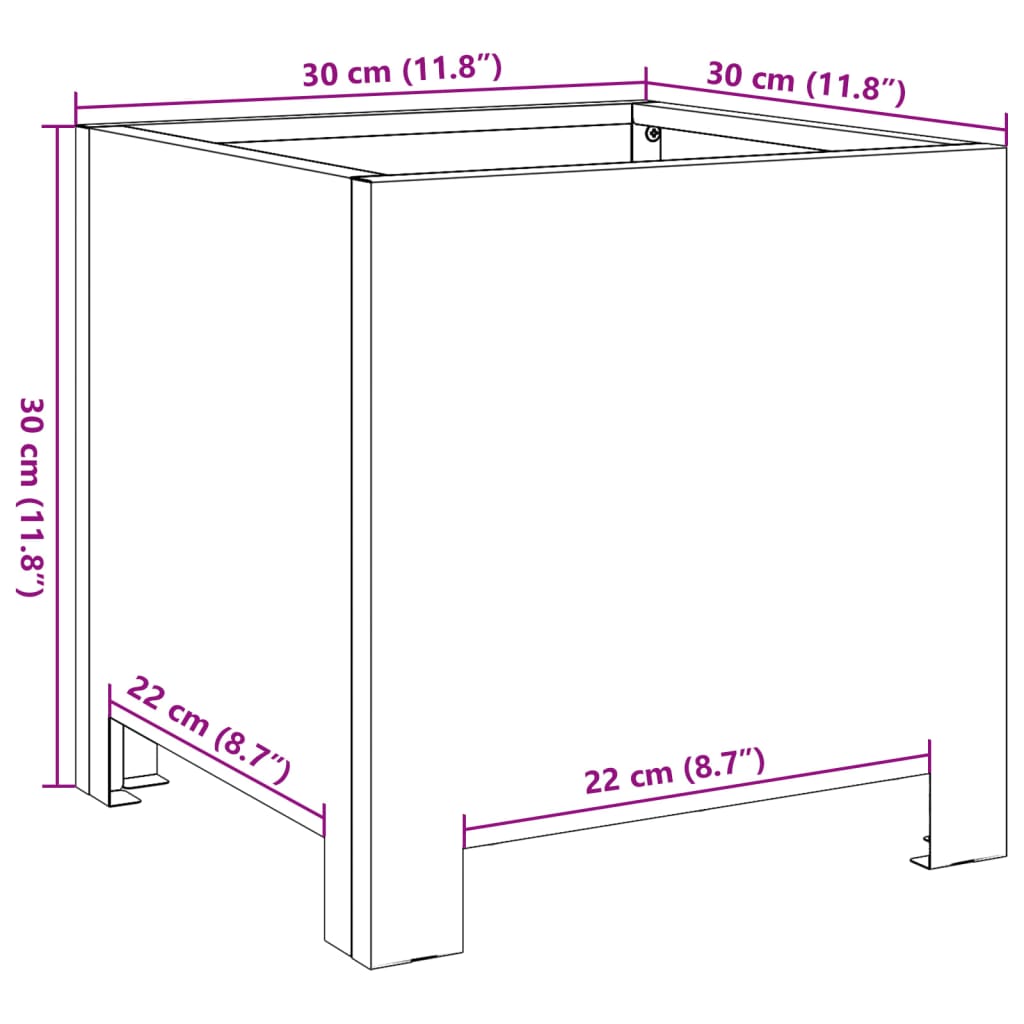 Plantekasse 30x30x30 cm rustfritt stål