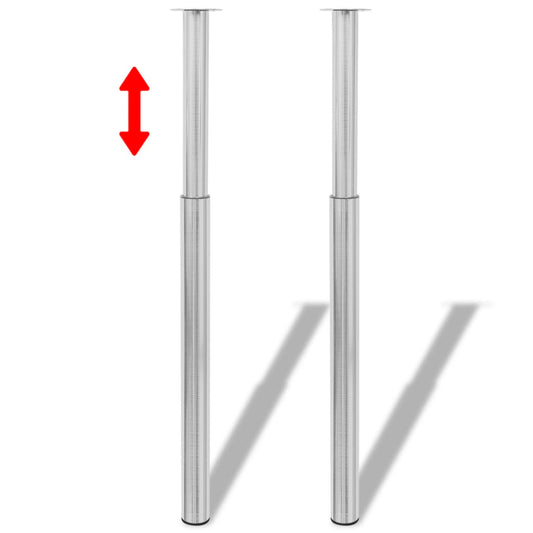 2 teleskopiske Bordben børstet nikkel 710 mm-1100 mm