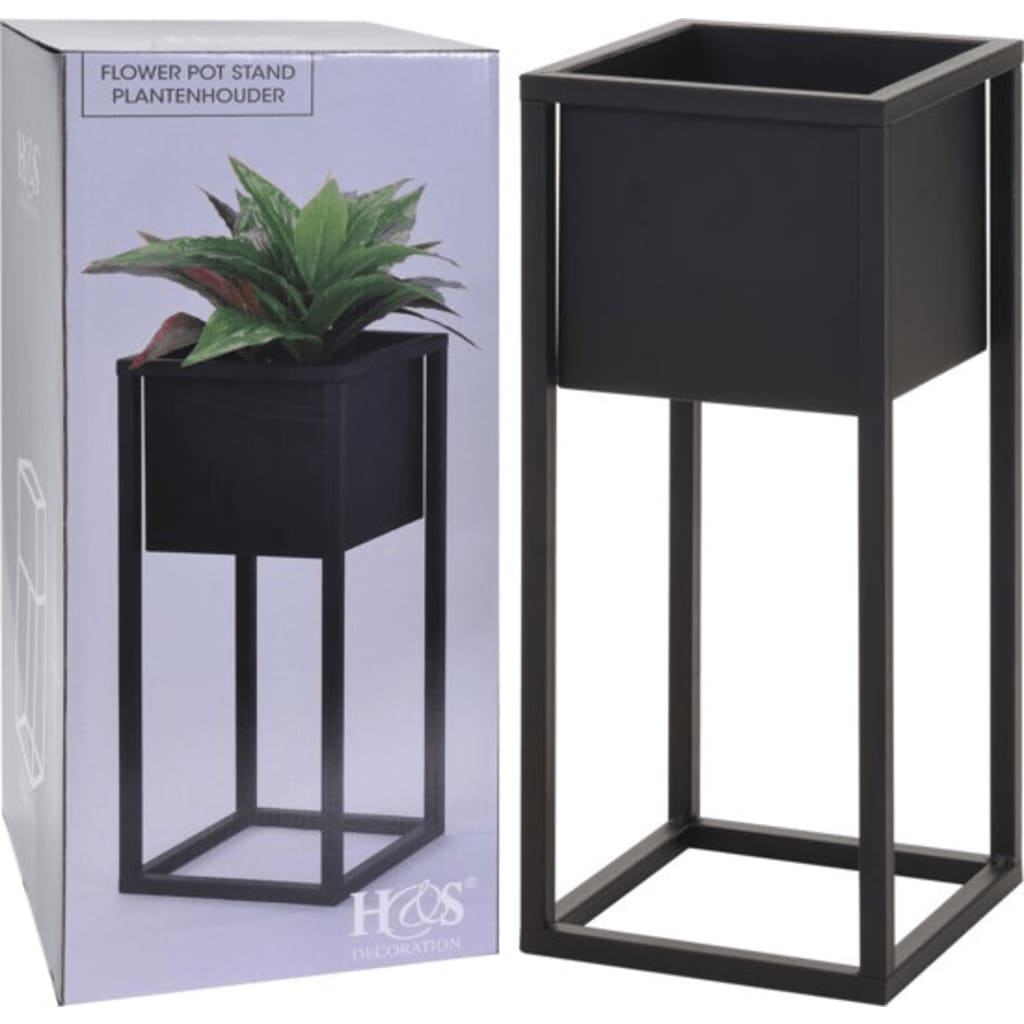 Blomsterpotte på stativ metall svart 50 cm