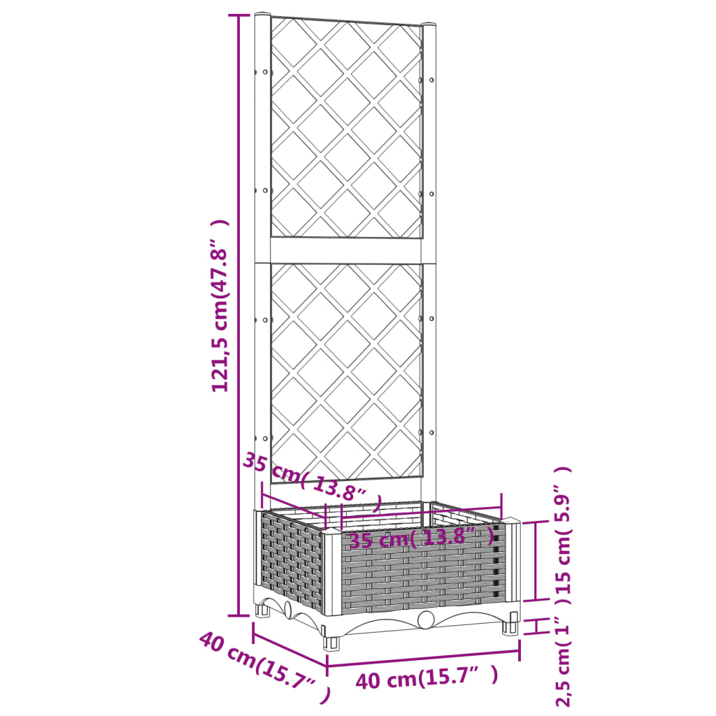Plantekasse med espalier brun 40x40x121,5 cm PP