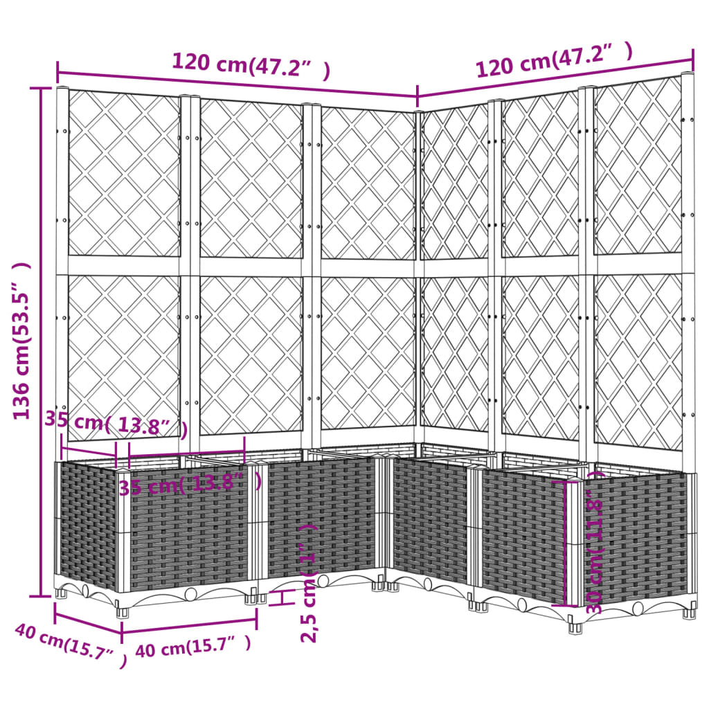 Plantekasse med espalier svart 120x120x136 cm PP
