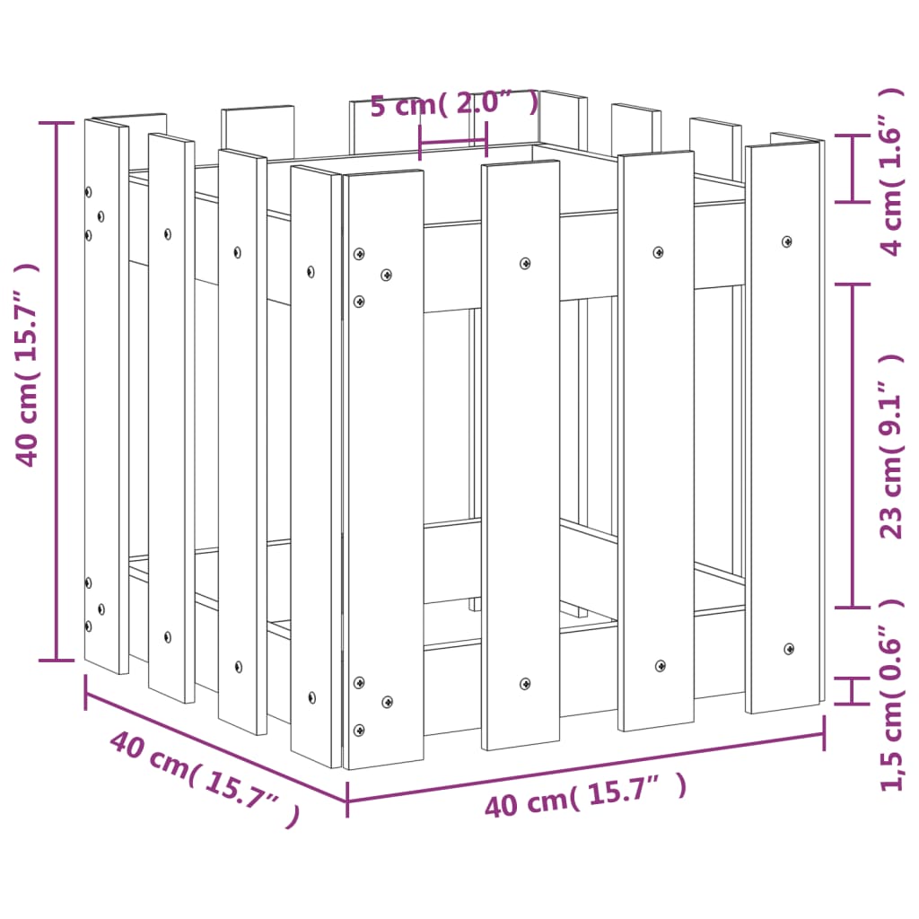 Plantekasse med gjerdedesign 40x40x40 cm impregnert furu