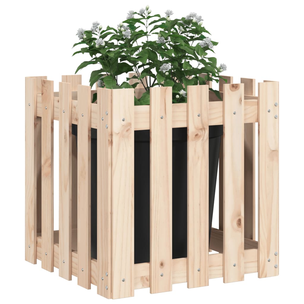 Plantekasse med gjerdedesign 50x50x50 cm heltre furu