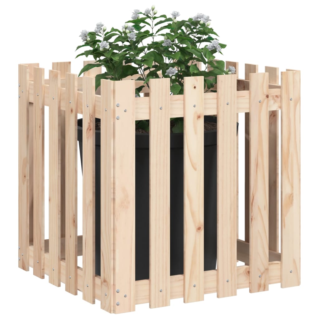 Plantekasse med gjerdedesign 60x60x60 cm heltre furu