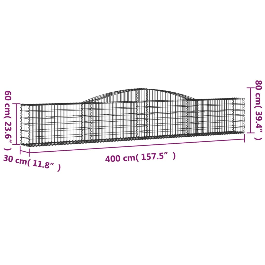 Gabionkurver buede 4 stk 400x30x60/80 cm galvanisert jern