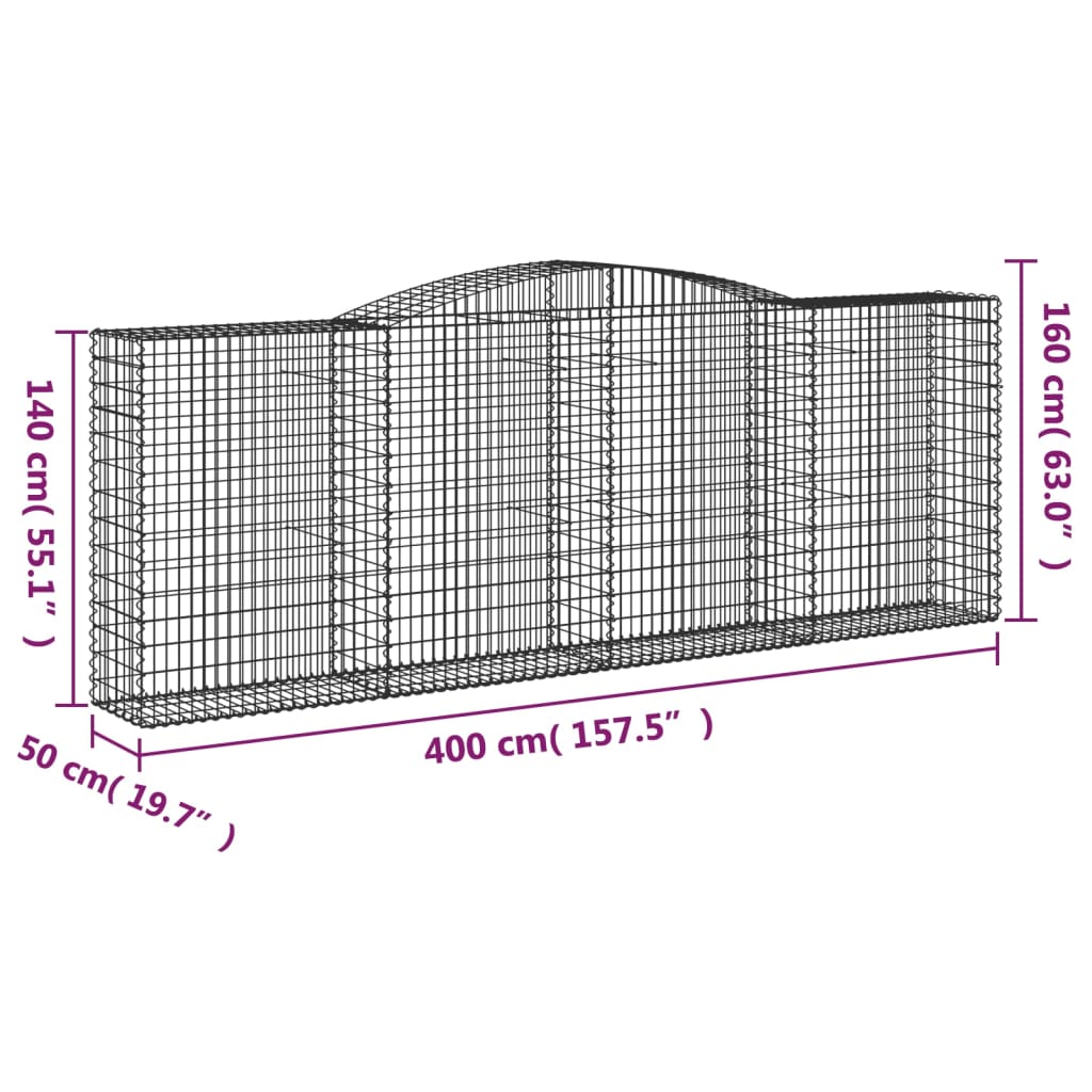 Gabionkurver buede 8 stk 400x50x140/160 cm galvanisert jern