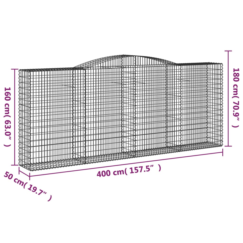 Gabionkurver buede 20 stk 400x50x160/180 cm galvanisert jern