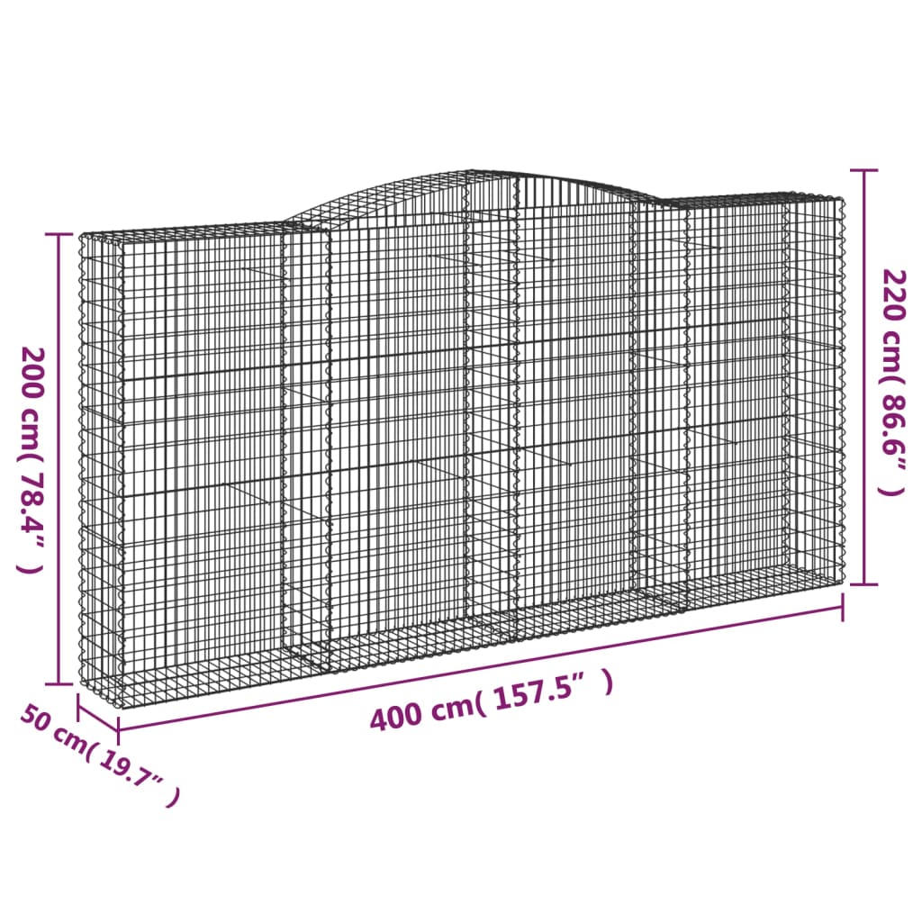 Gabionkurver buede 2 stk 400x50x200/220 cm galvanisert jern