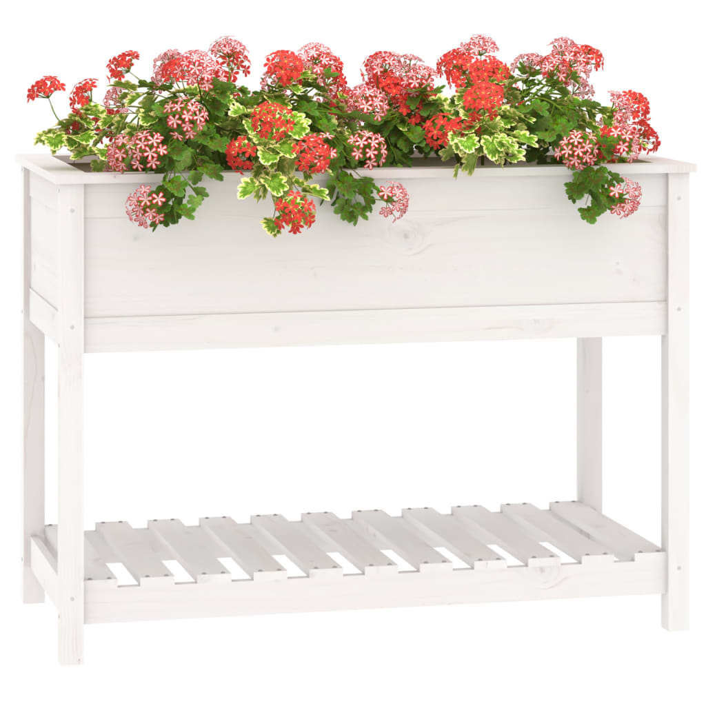Plantekasse med hylle hvit 111,5x54x81 cm heltre furu