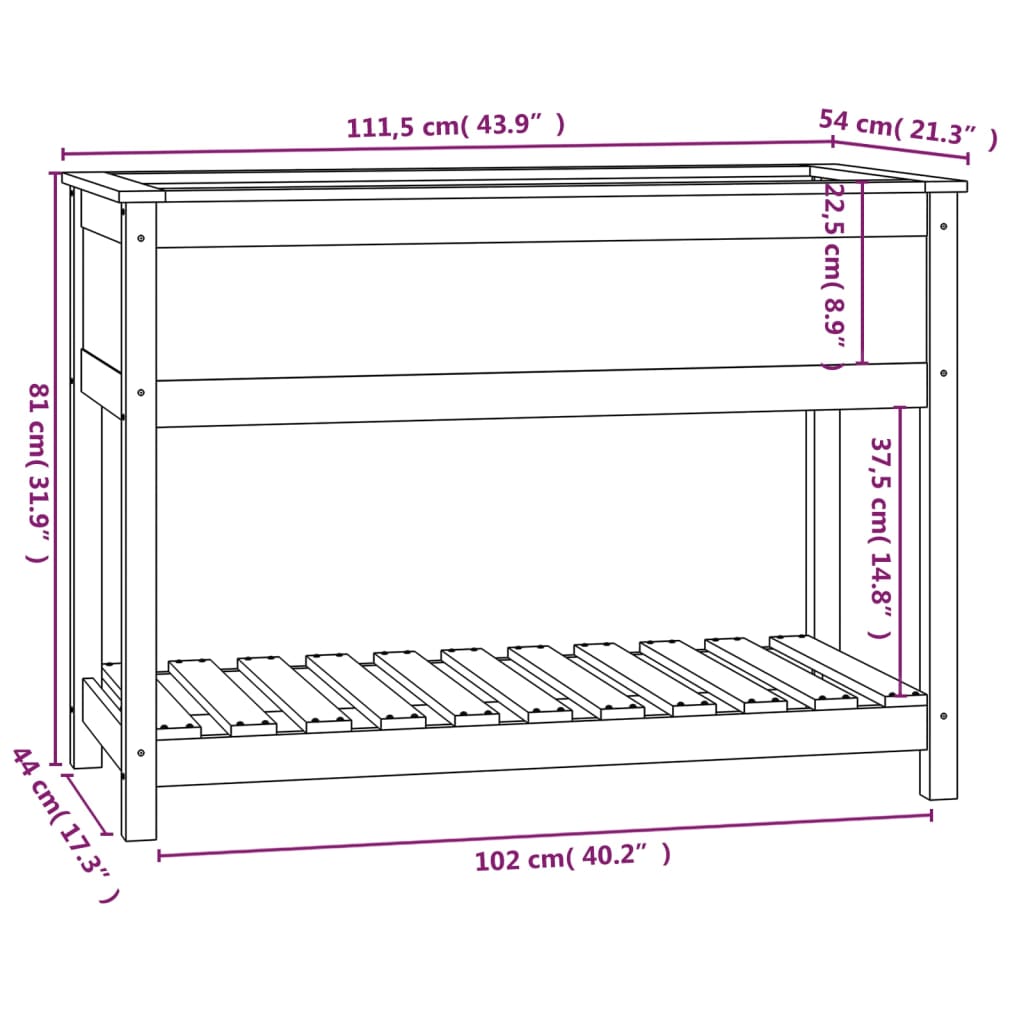Plantekasse med hylle hvit 111,5x54x81 cm heltre furu