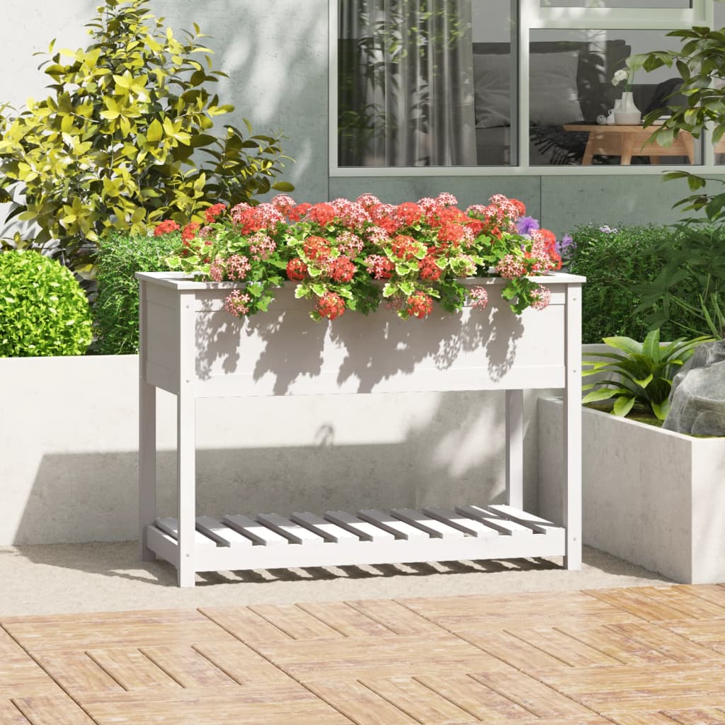 Plantekasse med hylle hvit 111,5x54x81 cm heltre furu