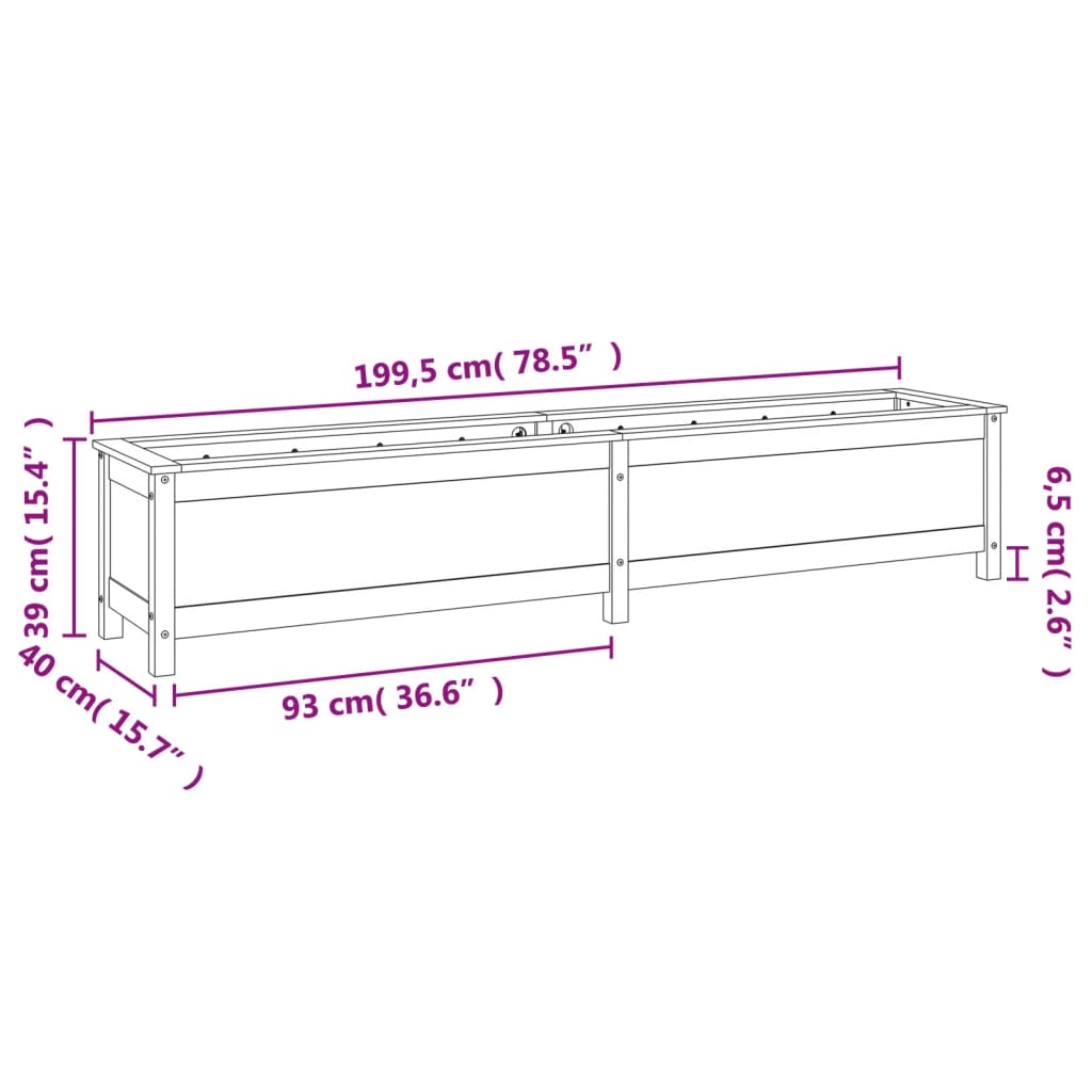 Høybed for hage 199,5x40x39 cm heltre furu