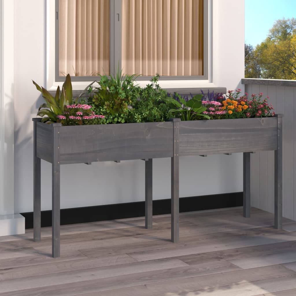 Plantekasse med foring grå 161x45x76 cm heltre gran