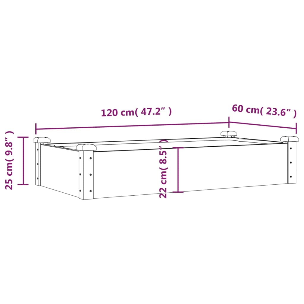 Høybed med foring grå 120x60x25 cm heltre gran
