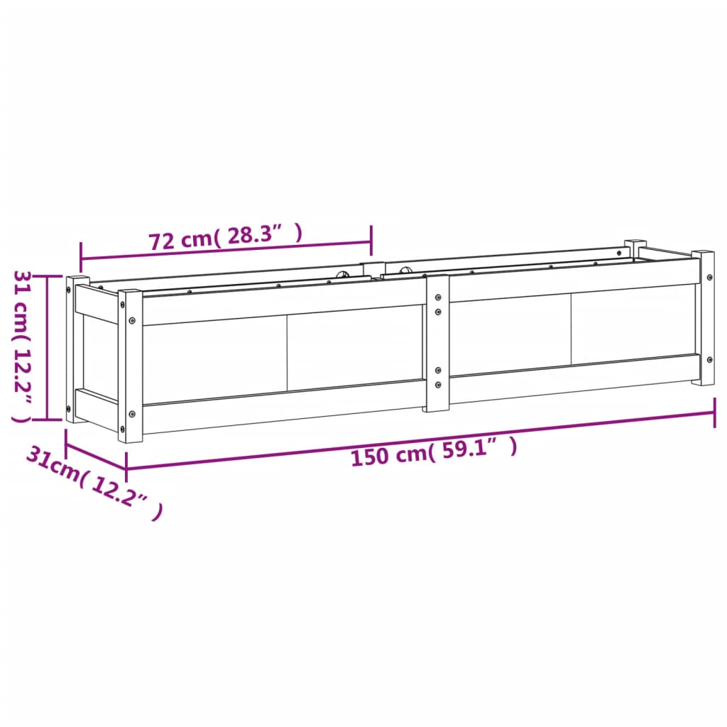 Hageplantekasse hvit 150x31x31 cm heltre furu