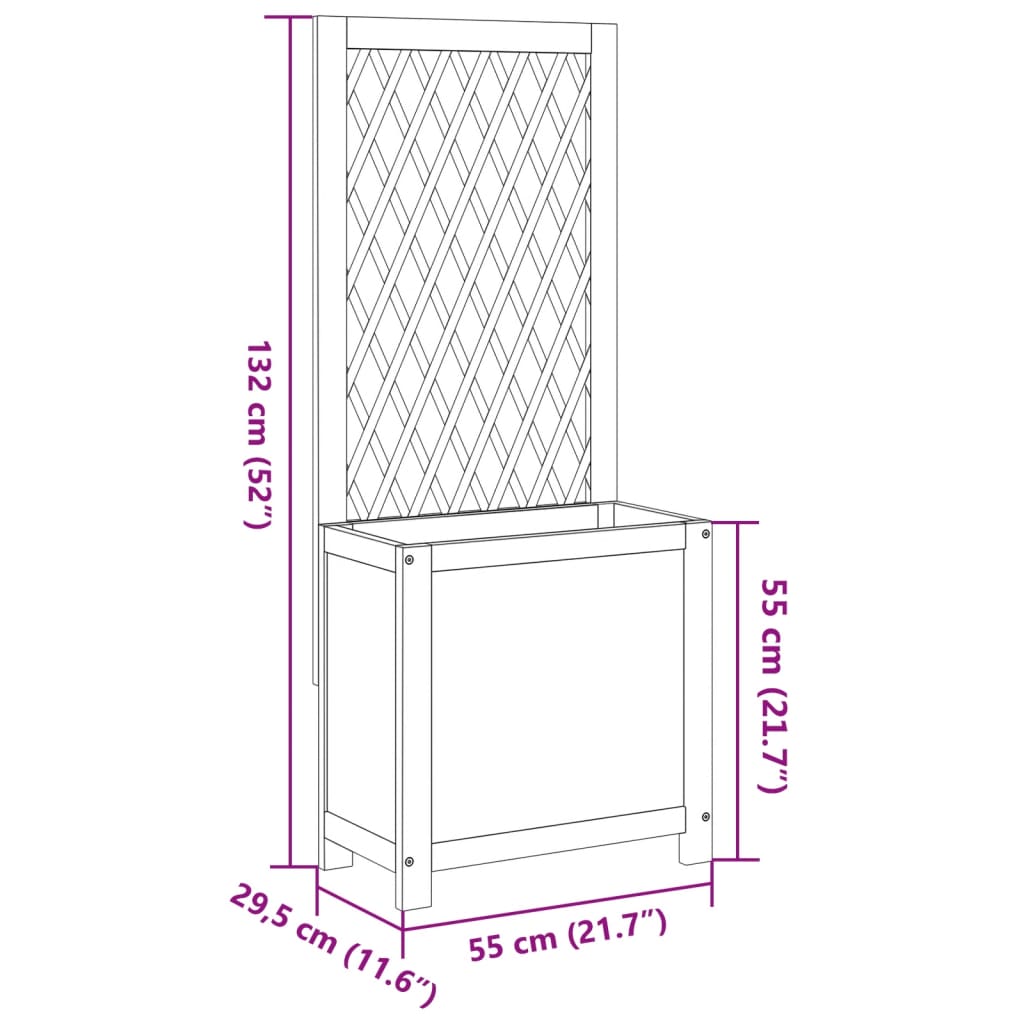 Plantekasse med espalier 55x29,5x132 cm heltre akasie