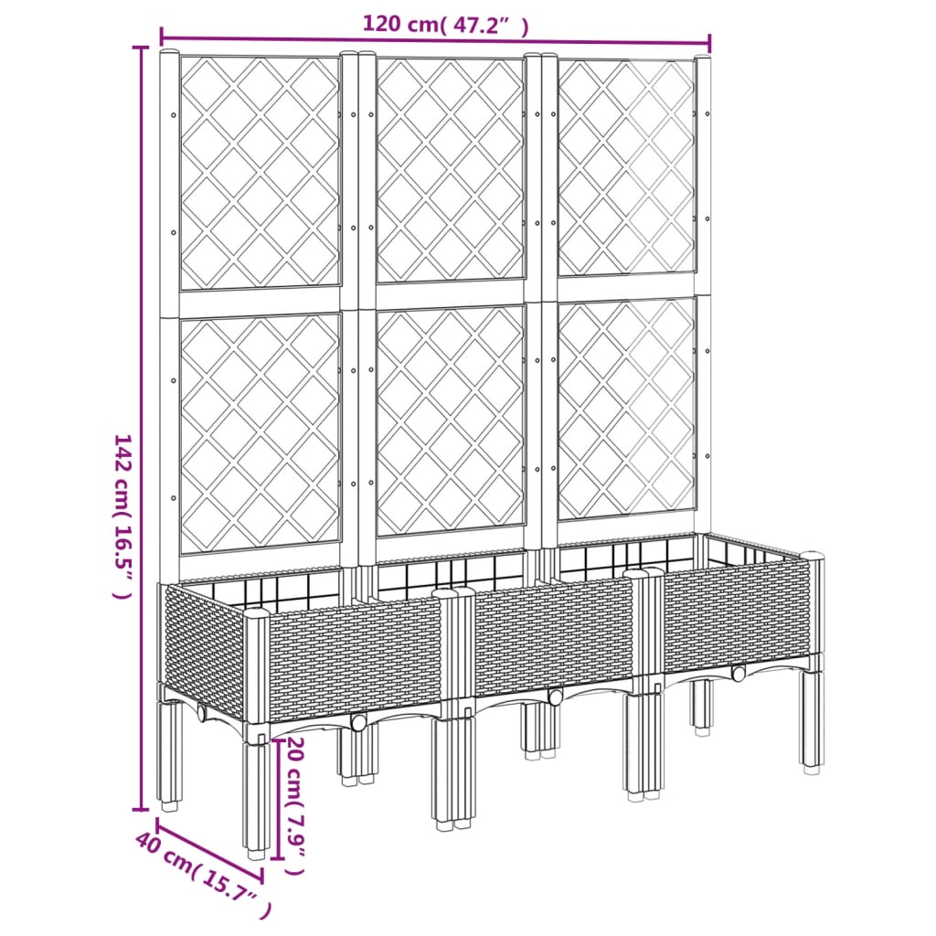 Plantekasse med espalier brun 120x40x142 cm PP