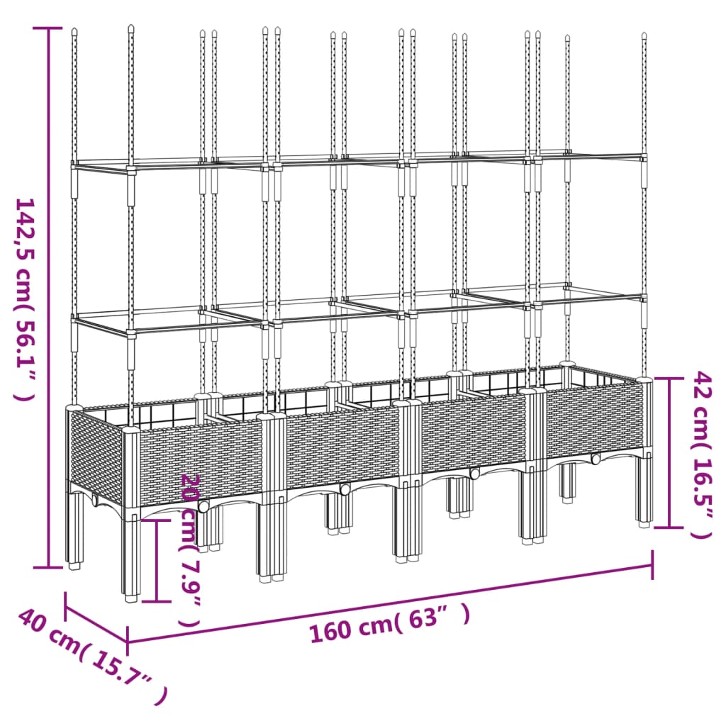 Plantekasse med espalier hvit 160x40x142,5 cm PP