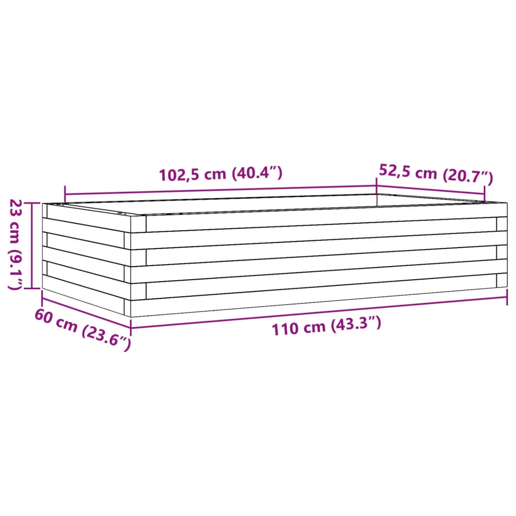 Plantekasse hvit 110x60x23 cm heltre furu