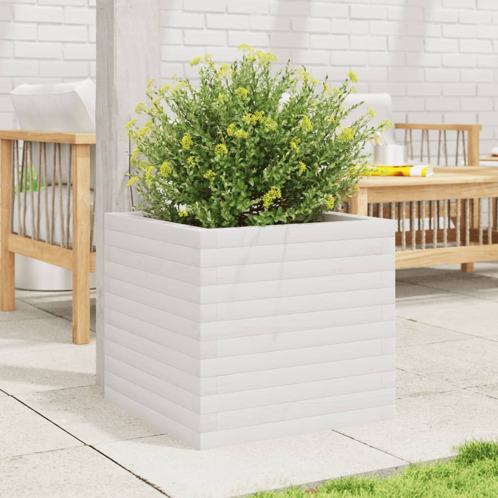 Plantekasse hvit 50x50x45,5 cm heltre furu