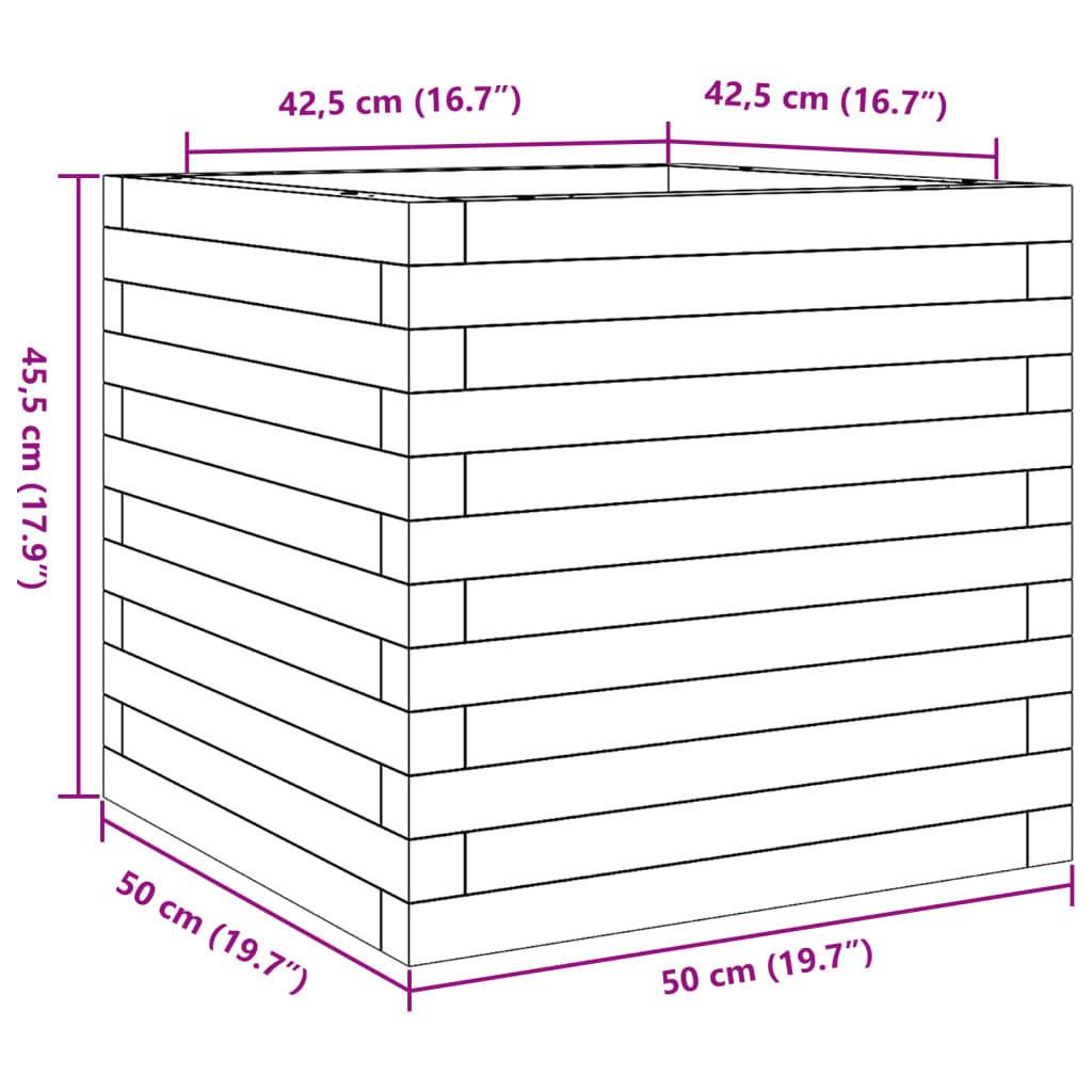 Plantekasse hvit 50x50x45,5 cm heltre furu