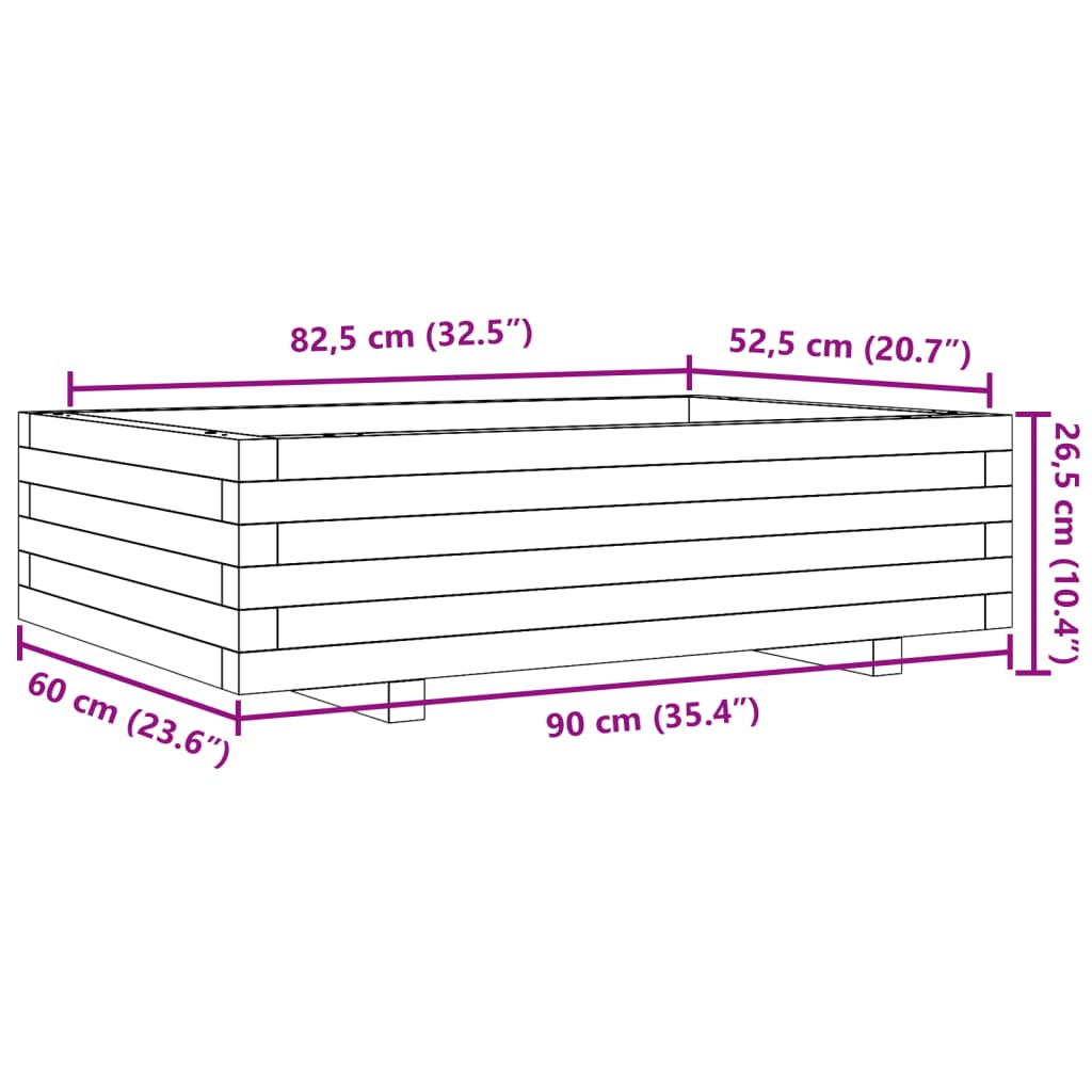 Plantekasse voksbrun 90x60x26,5 cm heltre furu