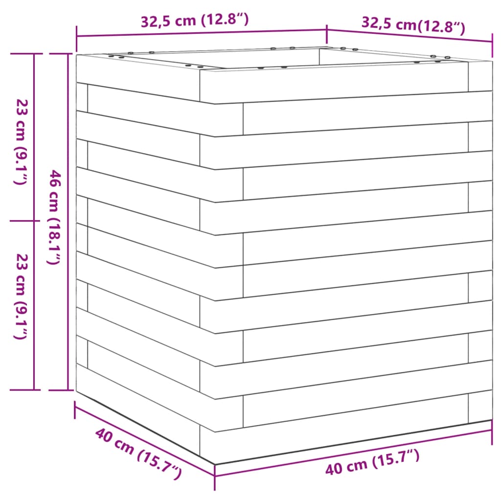 Plantekasse hvit 40x40x46 cm heltre furu