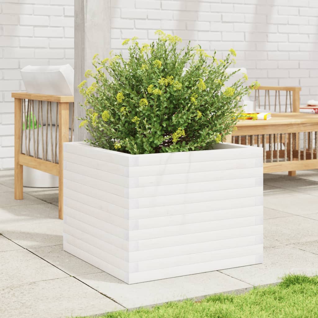 Plantekasse hvit 60x60x46 cm heltre furu