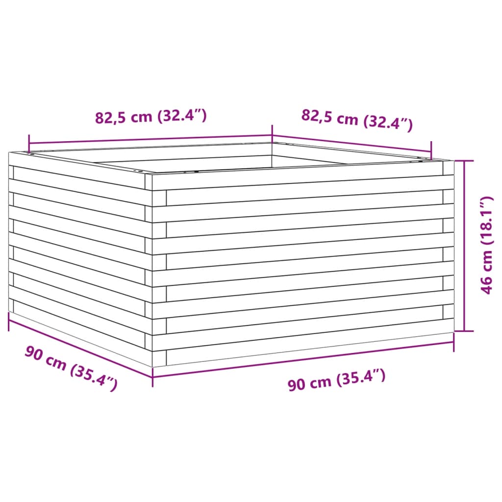 Plantekasse 90x90x46 cm heltre furu