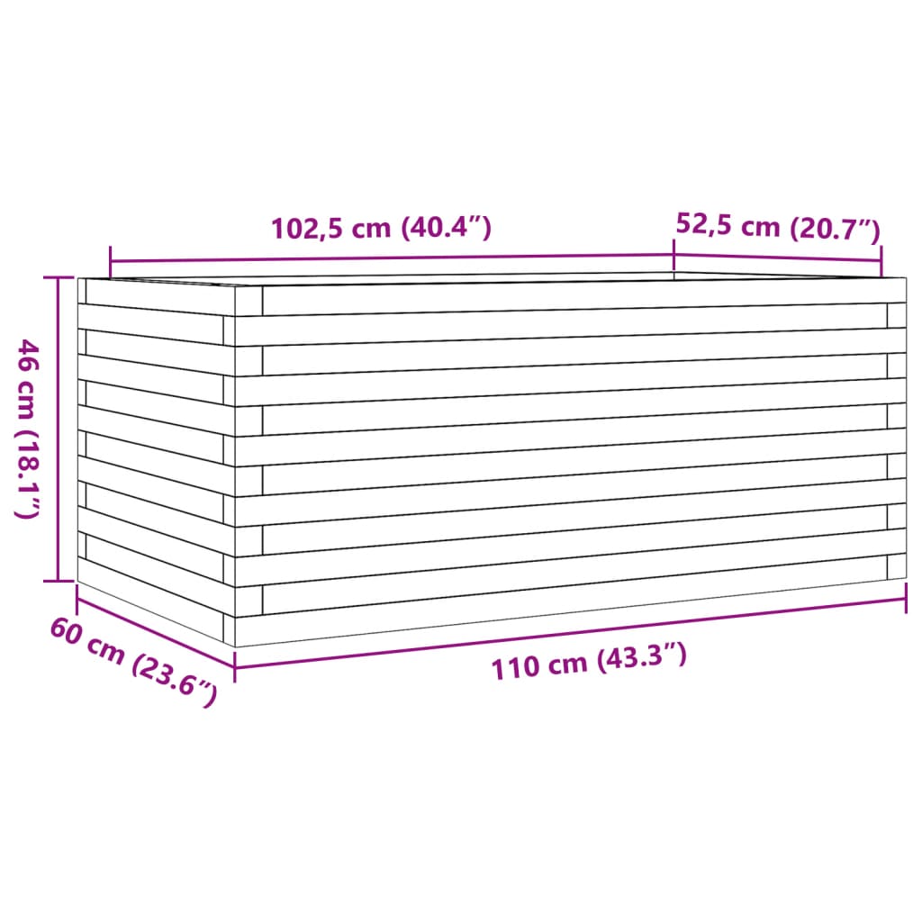 Plantekasse 110x60x46 cm heltre furu