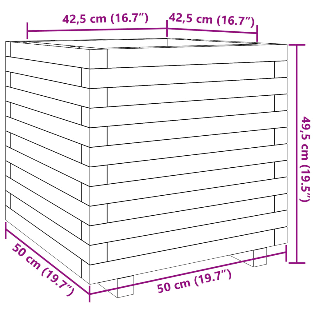 Plantekasse 50x50x49,5 cm heltre furu