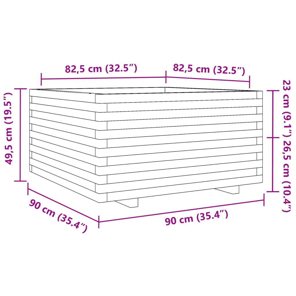 Plantekasse 90x90x49,5 cm heltre furu