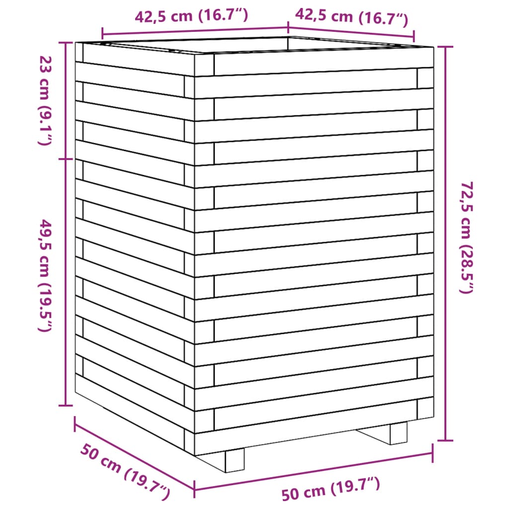Plantekasse hvit 50x50x72,5 cm heltre furu