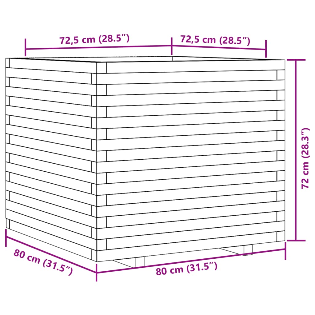 Plantekasse 80x80x72 cm impregnert furu