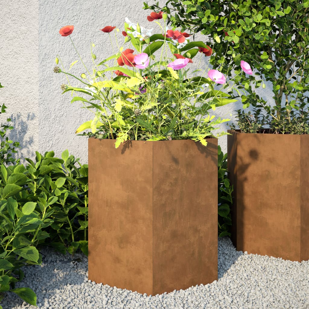 Plantekasse sekskantet 46x40x45 cm Forvitringsstål