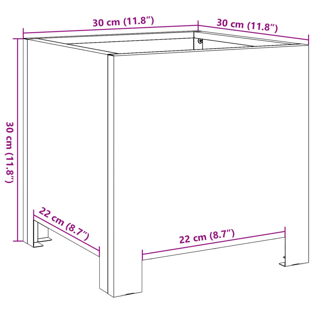 Hageplantekar 30x30x30 cm oksidert stål