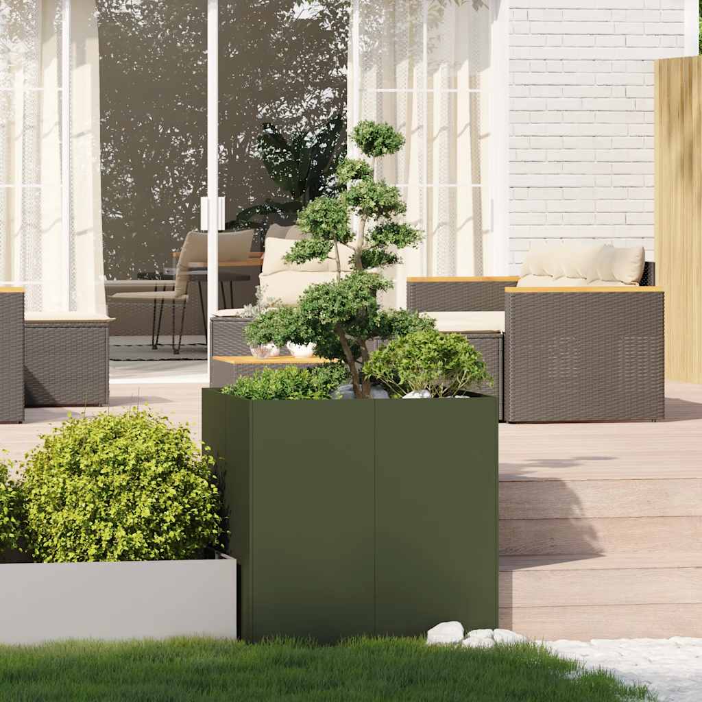 Plantekasse olivengrønn 80x80x80 cm stål